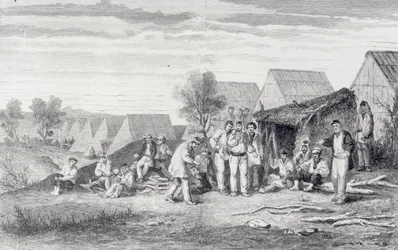 Deportiertenlager auf der Cros-Halbinsel, Neukaledonien, 1873